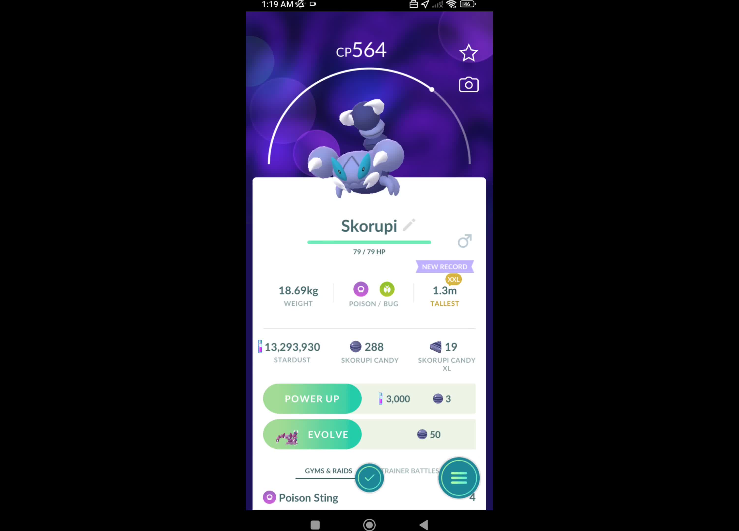 Pokémon GO-XXL Slorupi(Weight-18.69kg, Height-1.3m)
