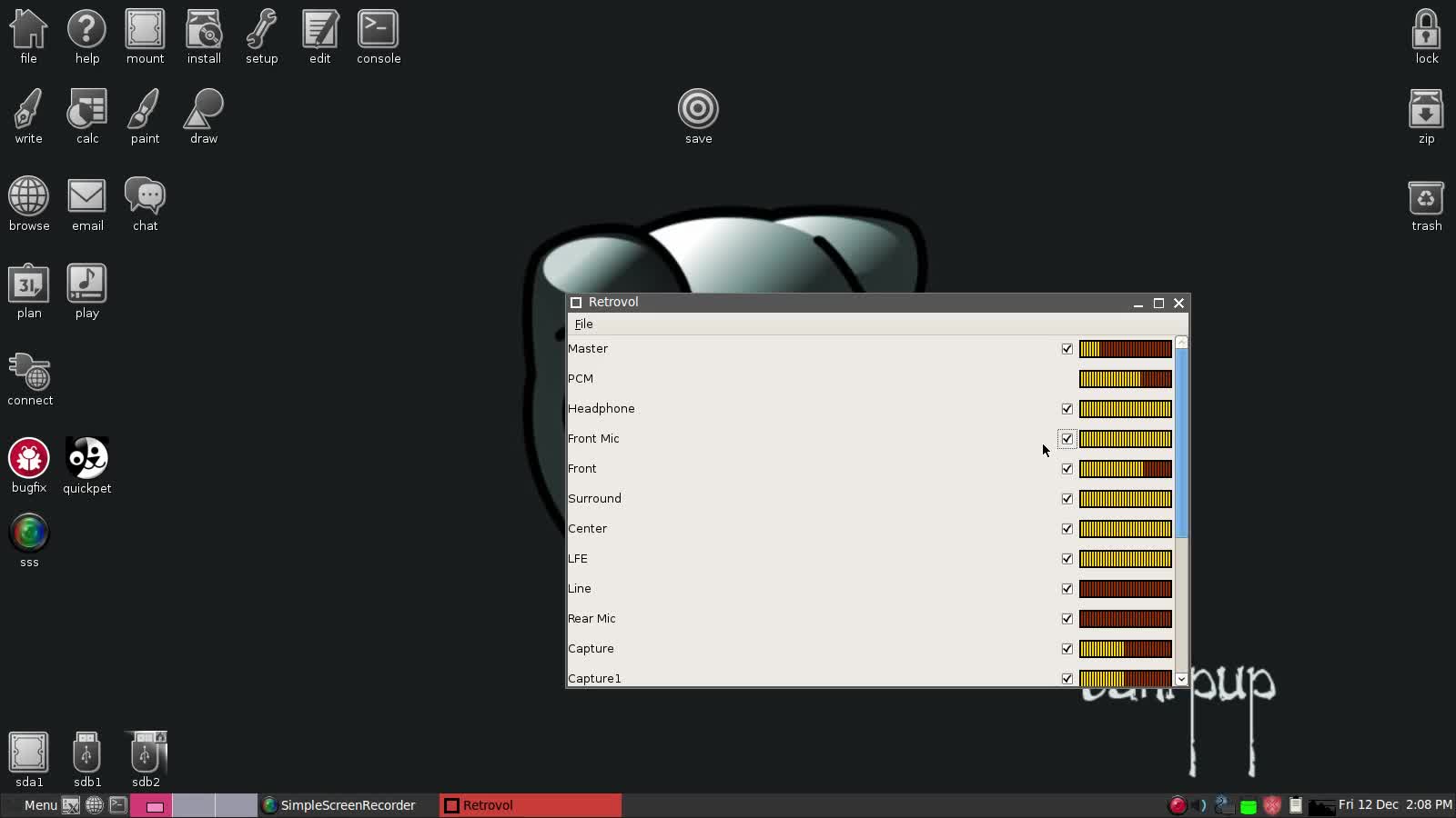 how to get audio recording of the microphone working on puppy linux
