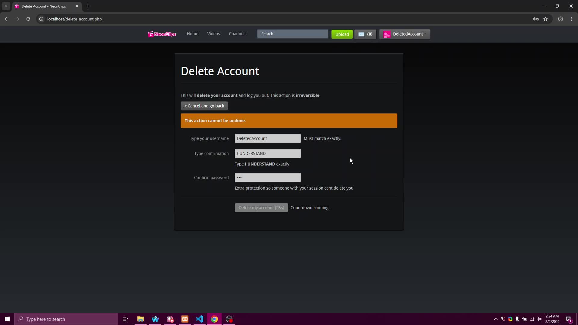 NeonClips Account Deletion Test NeonClips Account Deletion Test