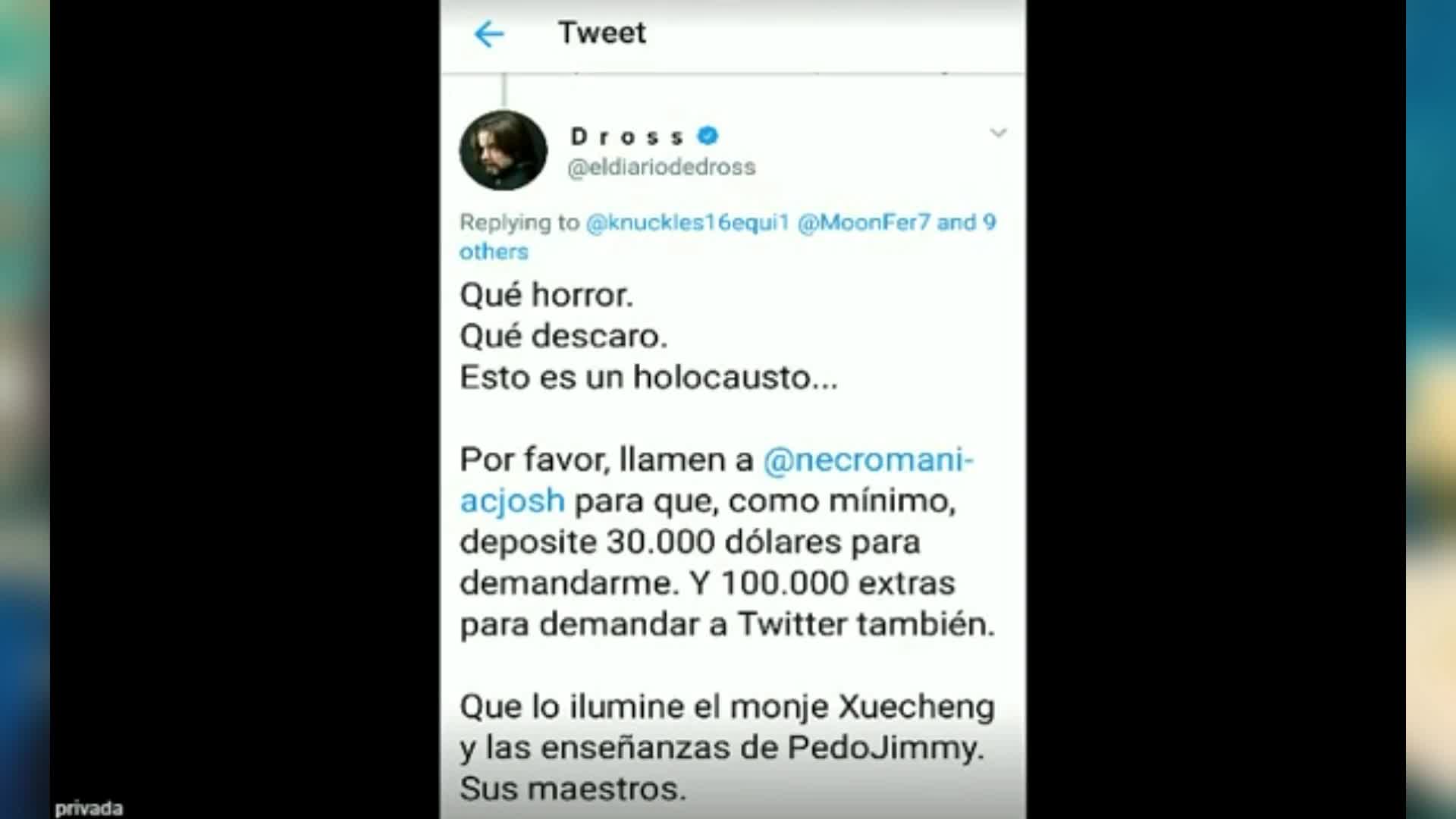 DrossRotzank acosa a Necromaniac por Twitter.