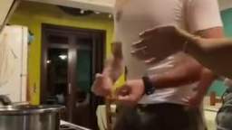 Eva Marmot breaks the spaghetti in front of her ex-boyfriend Lazy James Bonchano