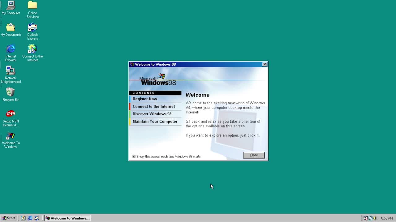 Windows 98 Welcome Screen Windows 98 Welcome Screen