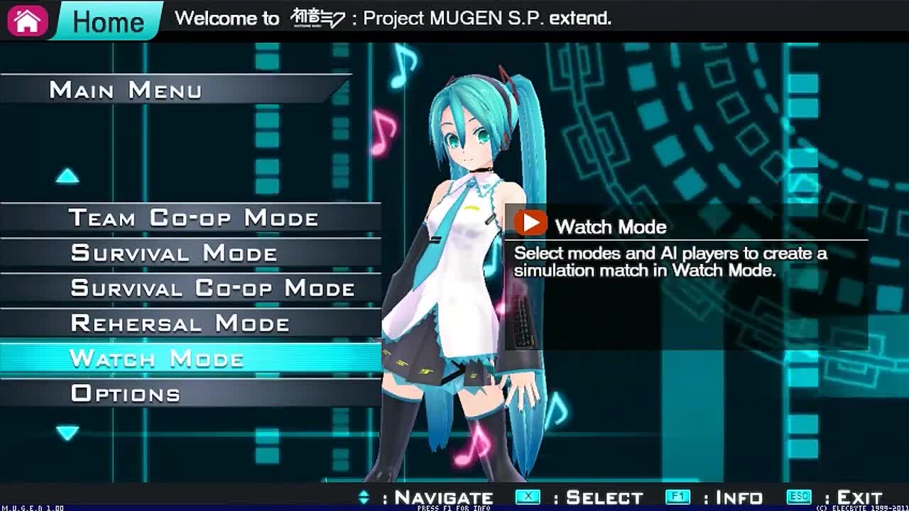Hatsune Miku: Project MUGEN S.P. extend ALPHA 1 MENU PREVIEW (WORK IN PROGRESS)