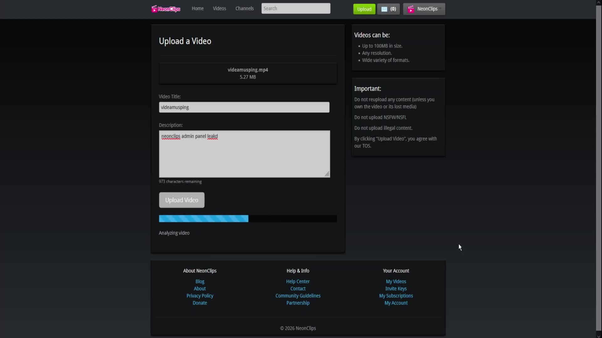 NeonClips V1 Uploader Test