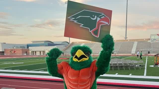 Harley Hawk dancing (yes that was me dancing as Harley Hawk 💚🧡🦅)
