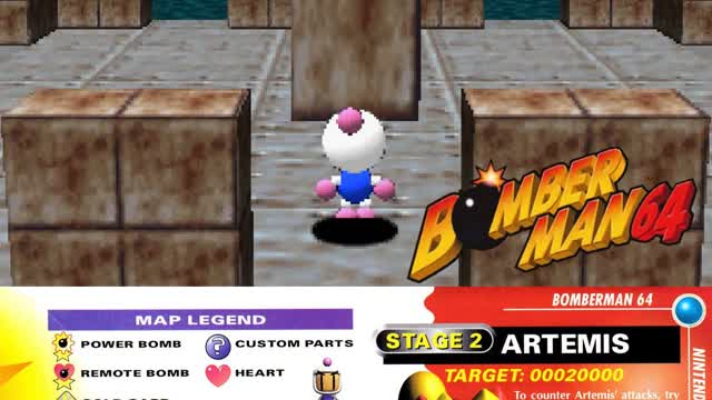 Bomberman 64 (Nintendo 64) - White Bomber Vs Artemis Boss Fight (English Vs Japanese versions) Bomberman 64 (Nintendo 64) - White Bomber Vs Artemis Boss Fight (English Vs Japanese versions)