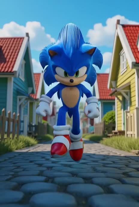 sonic running in a Norwegian town