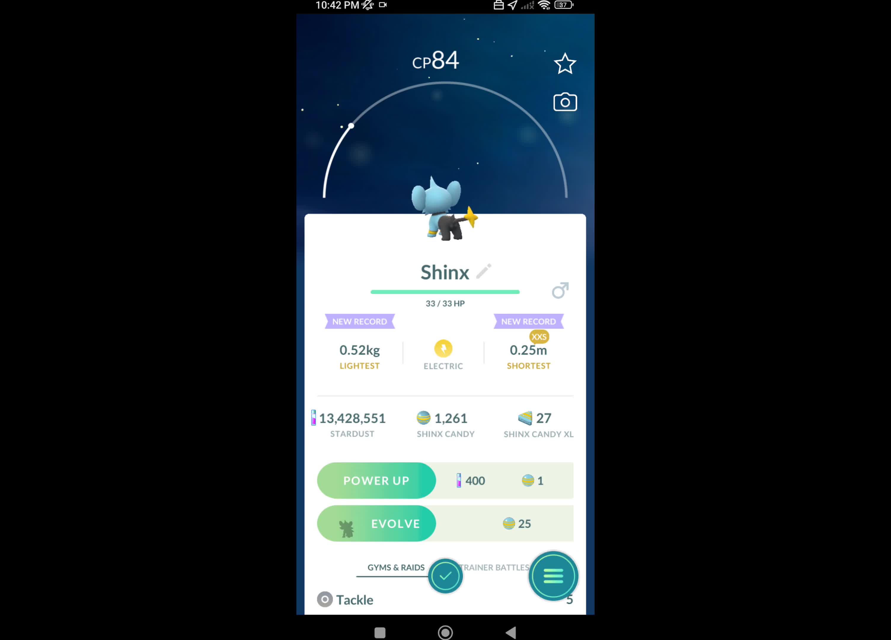 Pokémon GO-XXS Shinx(Weight-0.52kg, Height-0.25m)