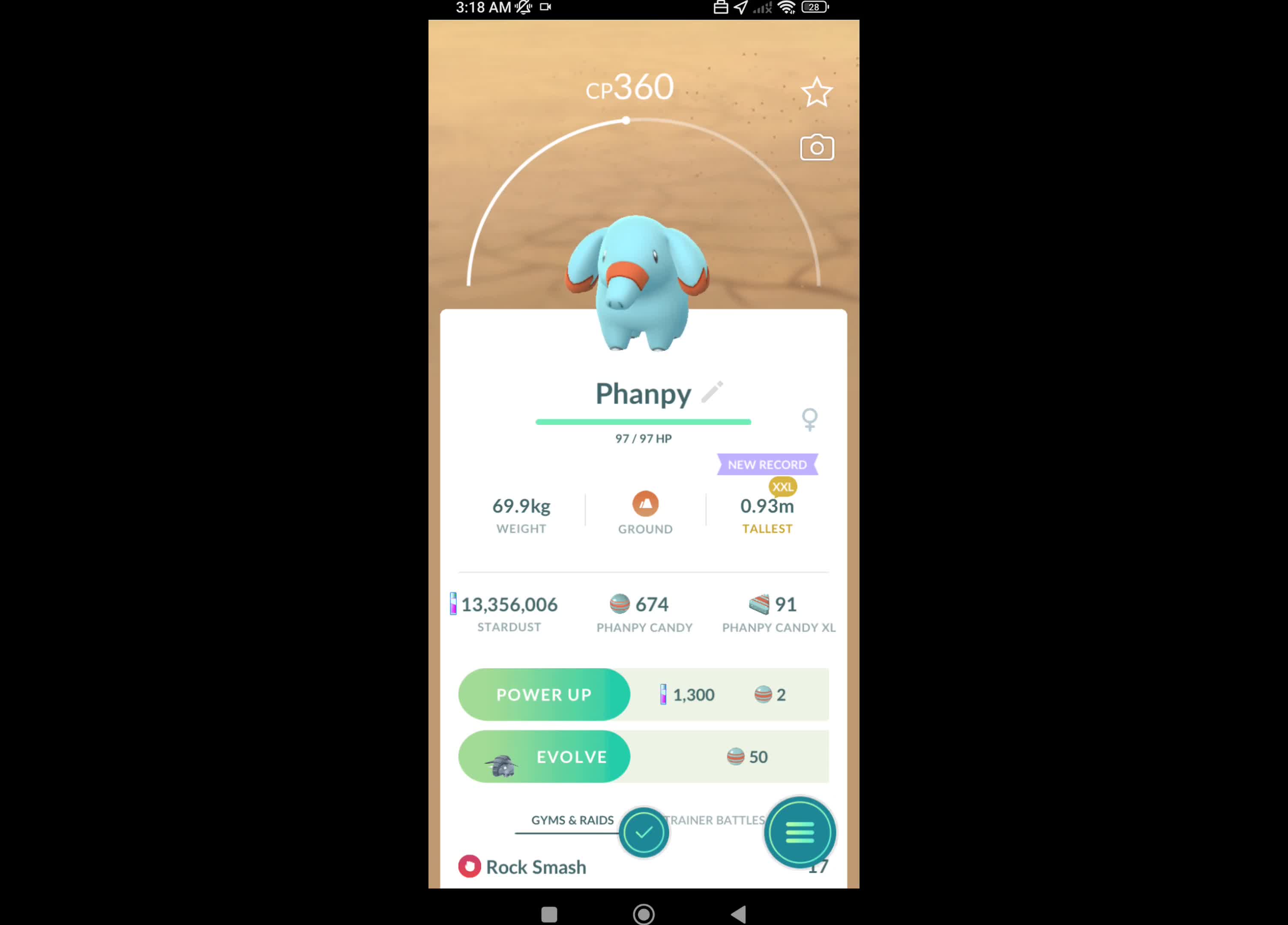 Pokémon GO-XXL Phanpy(Weight-69.9kg, Height-0.93m)