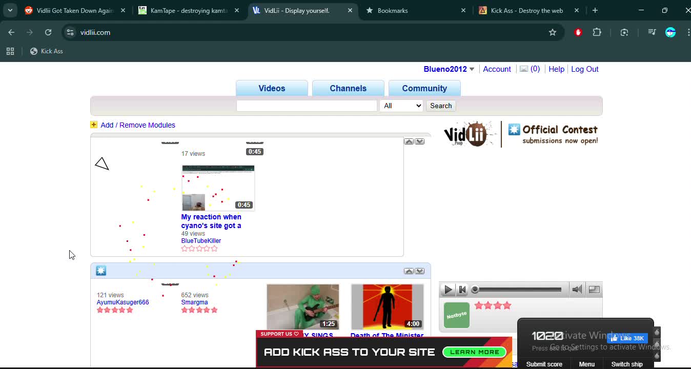 Destroying vidlii with kick ass script